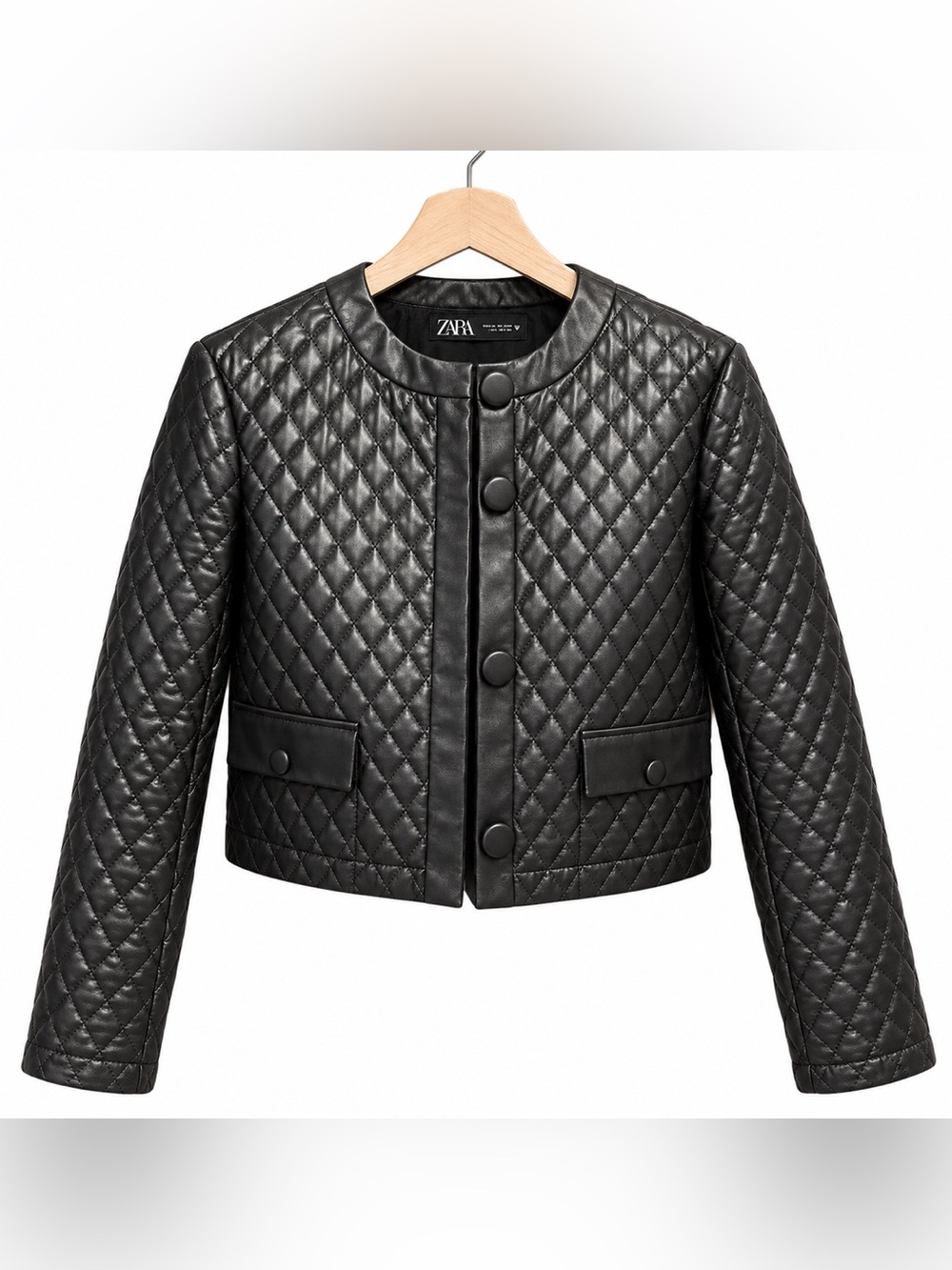 Zara Black Faux Leather Cropped Women's Jacket